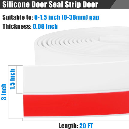 Draft Seal Tape for Doors and Windows 3 in X 20 Ft Silicone Weather Stripping Extra Thick 2Mm Door Seal Strip with Strong Adhesive Draft Insulation Stopper Side Seal - White