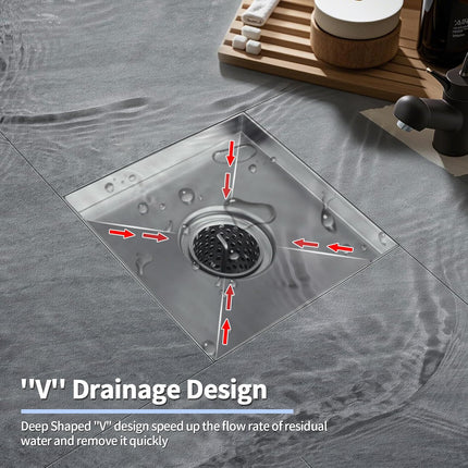 Square Shower Drain, 304 Stainless Steel 4 Inch Shower Floor Bathroom Shower Drain with CUPC Certified, Brushed Nickel 4'' Square Floor Drain, for Bathroom Toilet Washroom Drain Water