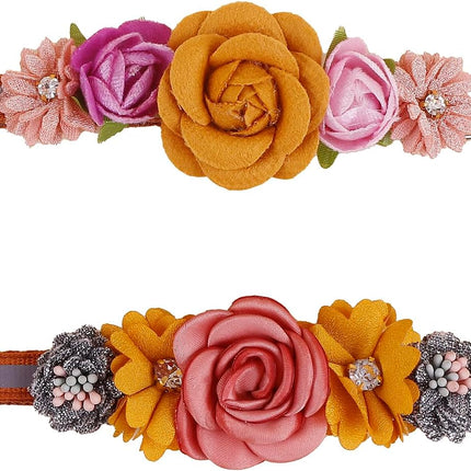 2 Pack Cat Collar Pink Floral with Bell and Removable Flower Bowtie Breakaway Adjustable Cat Collar for Girl Kitten Puppy Small Cats Dogs Daily Decoration (XQ10-4)