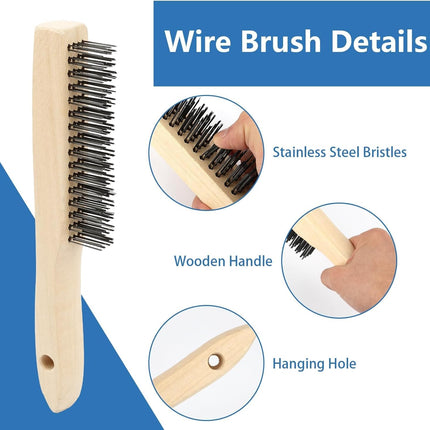 2 Pack Welding Chipping Hammer and Wire Brush Set – 11" Hammer with Coil Spring Handle, Cone and Vertical Chisel and 9.8" Stainless Steel Brush for Slag, Spatter, Residue Removal