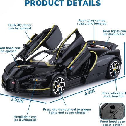 Car Toys for Boys 1 32 Diecast Cars Collectibles Car Model Kit,Metal Toy Car for Boys and Girls,Pull Back Cars with Lights and Sounds,Cars for Kids Ages 3-5（Black）