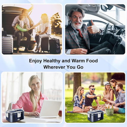 80W Fast Heating Electric Lunch Box for Men Gift-1.8L Large-Capacity Portable Food Heater for Adults-Leakproof 3-In-1 Heated Food Warmer for Car/Work with SS Fork&Spoon and Carry Bag