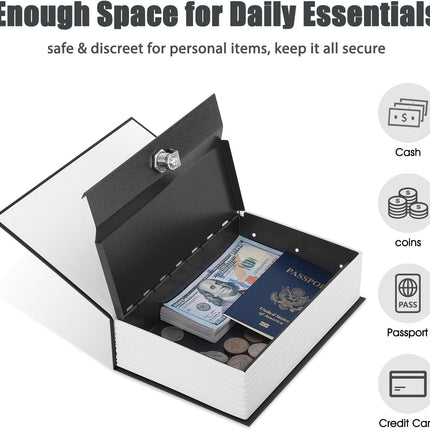 Diversion Book Safe with Key Lock, Secret Safe Metal Lock Box, Money Storage Collection Box, 9.5" X 6.2" X 2.2", Black Large