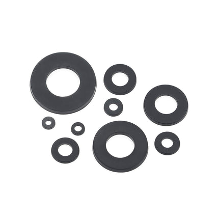 Nylon Flat Washer Assortment Set 600 Pieces, 9 Sizes - M2 M2.5 M3 M4 M5 M6 M8 M10 M12, Black