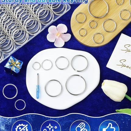70PCS Split Key Rings,1.5" Heavy Duty Metal Keyrings,Bulk Keychain Rings,Silver Key Ring Accessories for Keychains,Crafts,Car Keys,Pet Collars and DIY Projects