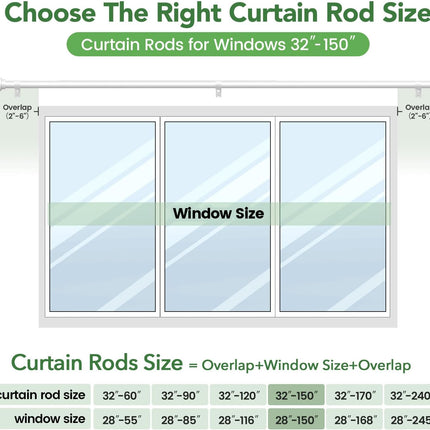 Curtain Rods for Windows 72 to 144, 1 Inch Adjustable White Extra Long Heavy Duty Curtain Rod for Patio Bedroom, Modern Style Indoor Outdoor Window Drapery Rods with End Caps, Size 32" - 150"