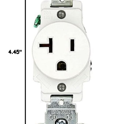 20 Amp, 125 Volt, Industrial Heavy Duty Grade, Single Receptacle, Straight Blade, Self Grounding, 5361-W, White