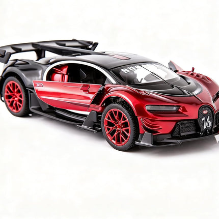 Bugatti Vision GT Supercar 1/32 Zinc Alloy Die Casting Pull Back Car Model Toy Sound and Light for Boy Girl Gift （Red）
