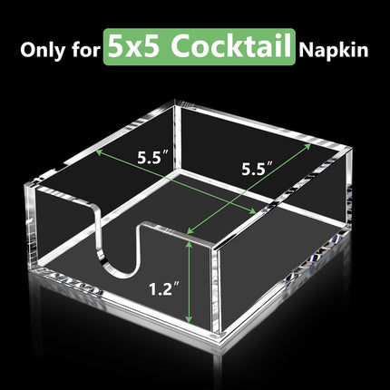 Cocktail Napkin Holder 5X5, Acrylic Cocktail Napkin Holder for Table, Clear Beverage Holder Square Rectangle for Dinner, Kitchen, Bathroom, Restaurant, Bar (Ultimate, 1 Pack)