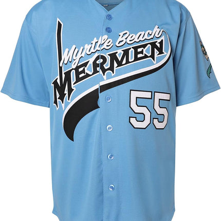 Kenny Powers Baseball Jersey #55 Myrtle Beach Mermen Stitched Men Movie Baseball Jersey Blue Green S-3XL