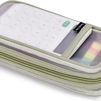Grid Mesh Pencil Case, Large Compartment Pen Pouch with Zipper, Clear Portable Multifunction Pen Bag for School, Office, Girls Boys Teen, Transparent Makeup Travel Organizer (Yellow)